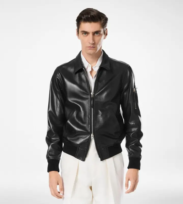 SOFT NAPPA PLONGE COLLAR BLOUSON BLACK online